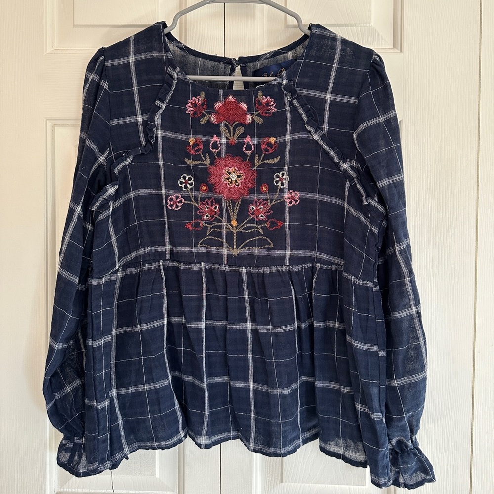 Blue & White Long Sleeve Blouse